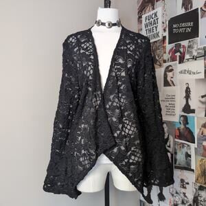Black Floral Lace Open Front Cardigan
